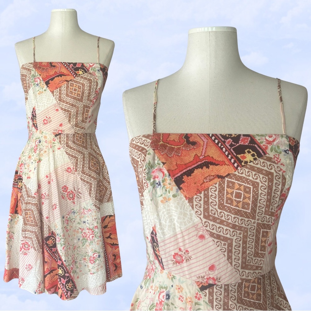 ALYN PAIGE boho handkerchief dress y2k patchwork sundress midi skirt small XS